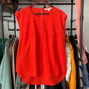 Veronica Beard Lace Sleeveless Silk Top Red 10